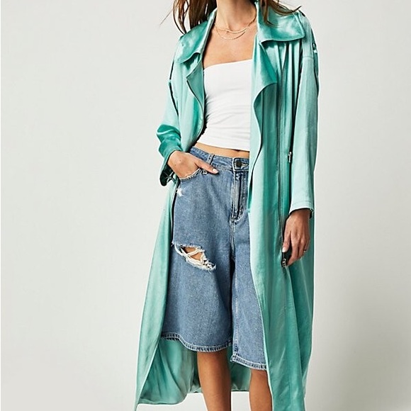 NWOT Brenda Knight for Free People Satin Moto Trench Coat